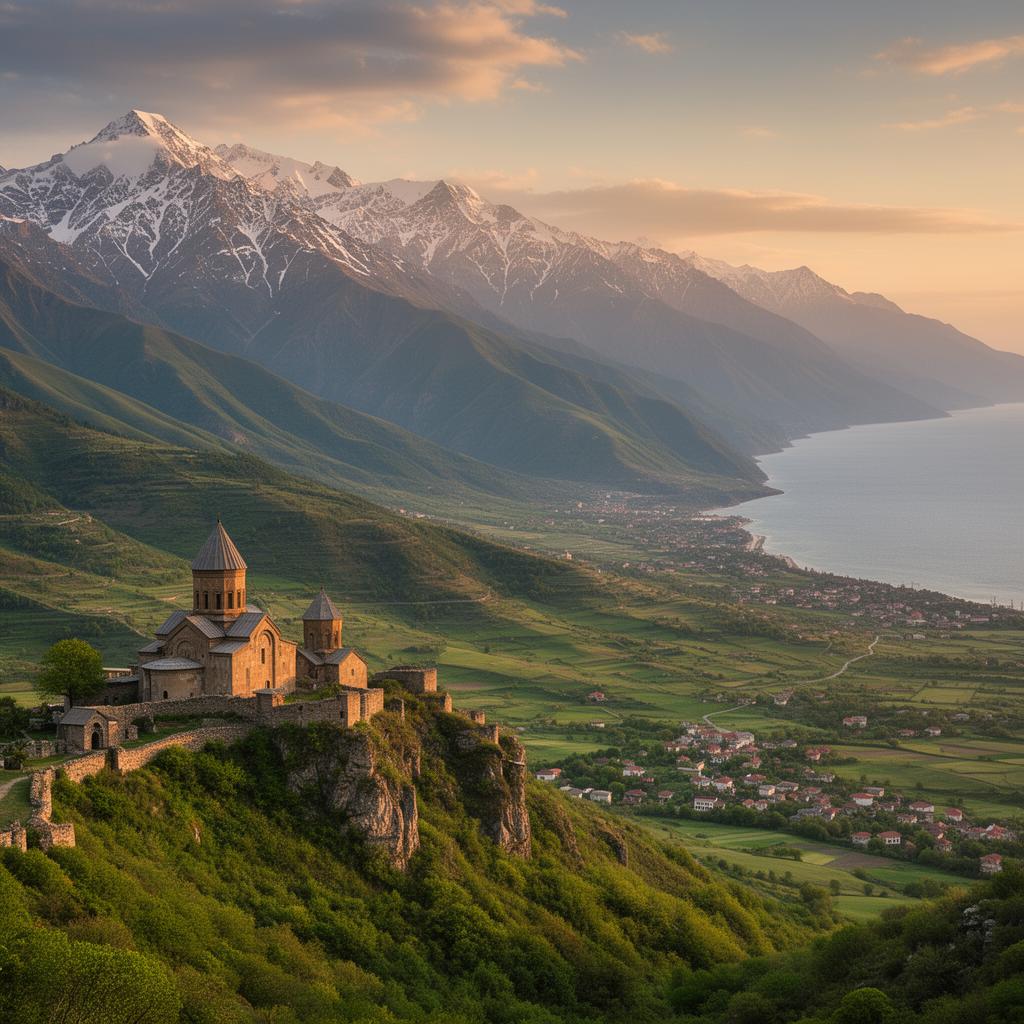 Panoramic view of Georgia's mountains and coastline